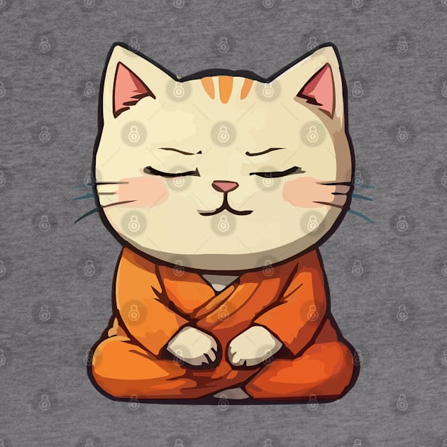 Cute Meditating Cartoon Monk Cat by Elvdant